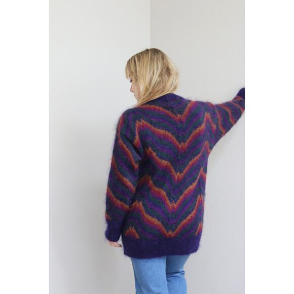 1990's Vintage Fuzzy Mohair Oversized Cardigan ~ Women's XS SM MD ~ Long Sweater - Picture 4 of 10